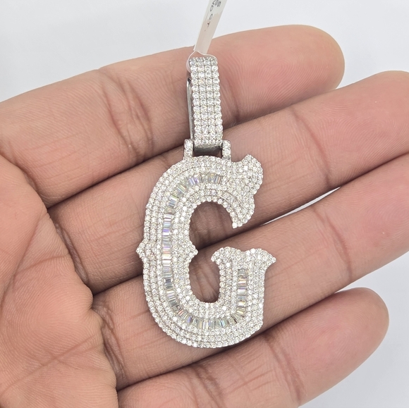 925 Sterling Silver Moissanite Diamond Initial G Pendant
